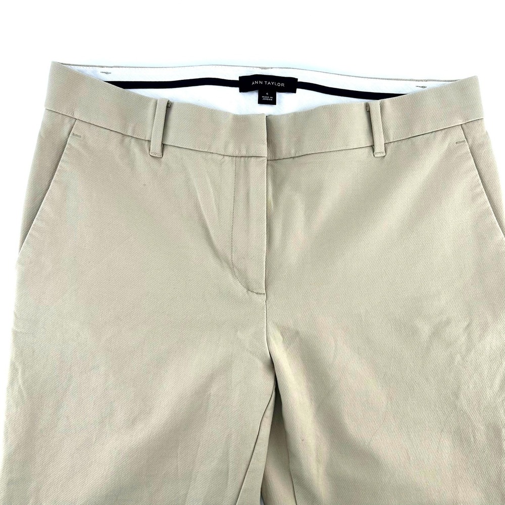 Ann Taylor Womens Size 6 Khaki Tan Cotton Stretch Ankle Dress Pants Tapered Leg